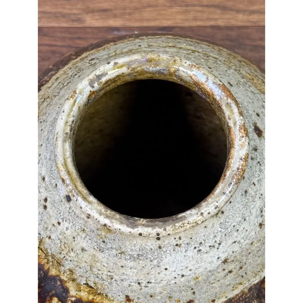 Signed Studio Pottery Drip Glaze Urn/Vase, Neutral Colors, Large